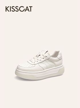 接吻猫2025厚底面包鞋小白鞋透气增高轻便休闲运动鞋女KA65181-50