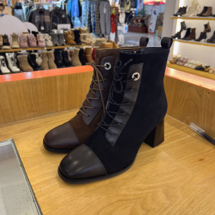 接吻猫时装靴2023冬专柜同款高跟粗跟短靴女靴KA43710-12