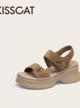 接吻猫2025夏季增高魔术贴运动凉鞋女沙滩凉拖KA65387-50