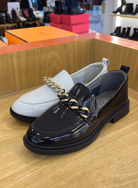 索菲娅2021春款黑色时尚通勤英伦牛皮链条乐福鞋女鞋SF11111081