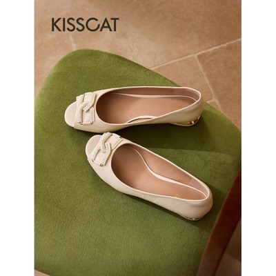 接吻猫2025夏季新款通勤鱼嘴鞋低