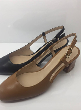 KISSCAT接吻猫2018年夏款粗跟胎牛皮浅口粗高跟凉鞋女KA98307-10