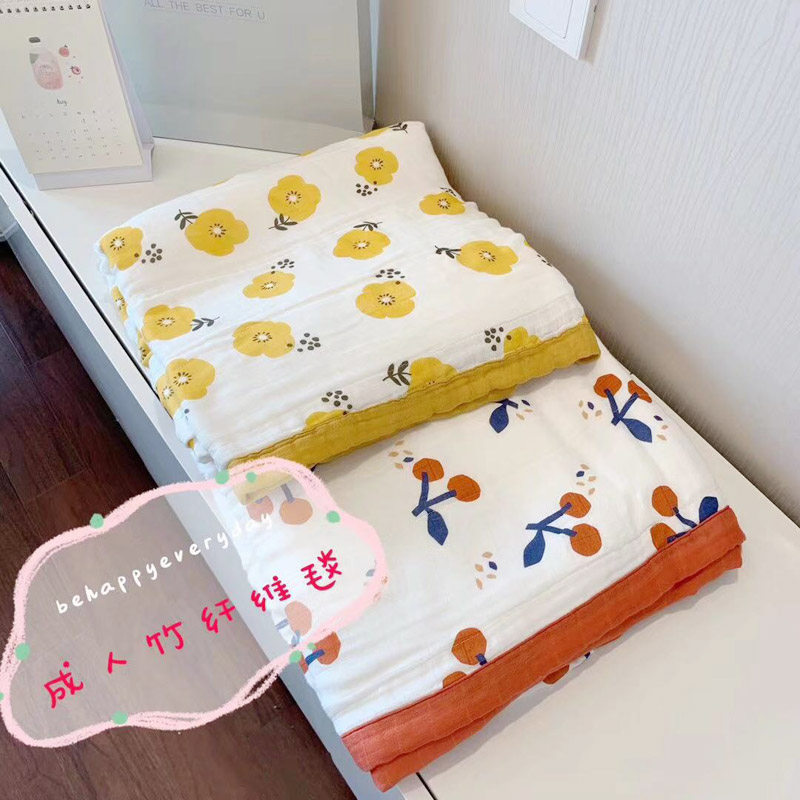 软糯糯夏季卡通梨子竹纤维6层纱布儿童成人毯150x200加大浴巾盖毯