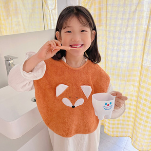 新品 儿童吃饭围兜小动物全棉洗脸巾 zoo系列纯棉毛巾料宝宝洗漱巾