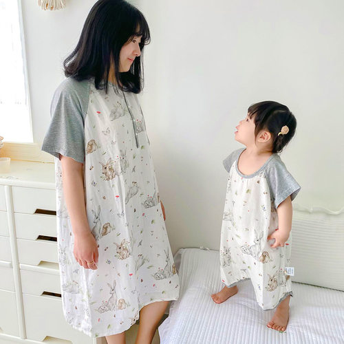 亲子款卡通短袖竹棉纱布家居服