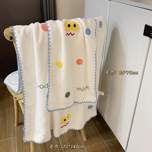 可爱卡通浴巾宿舍洗澡速干大毛巾吸水珊瑚绒刺绣洗澡巾游泳大裹巾
