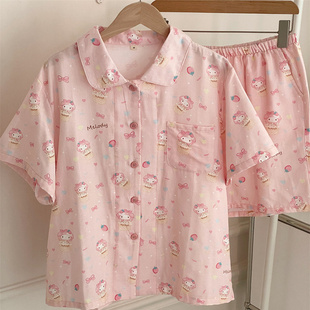 25新款夏季小清新双层纱短裤短袖套装纯棉双层透气睡衣韩系起居服