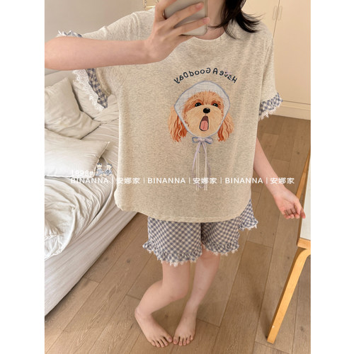 夏季卡通可爱针织棉女睡衣套装