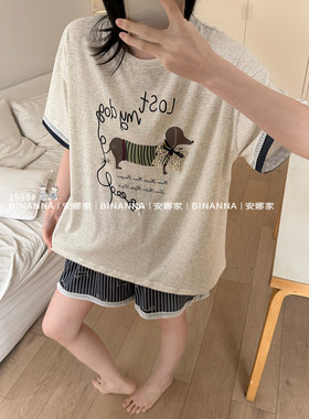 夏季卡通可爱针织棉女睡衣套装