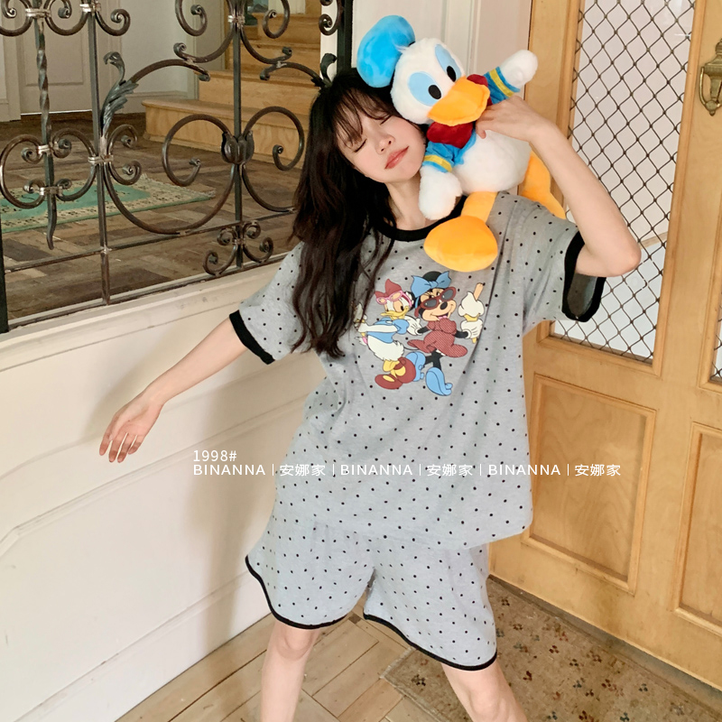 睡衣女夏季纯棉短袖短裤家居服