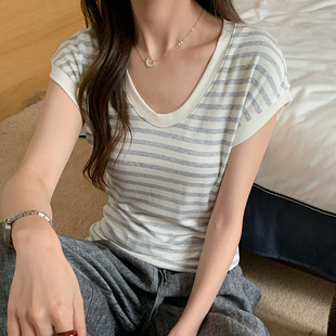 26年夏蚕丝羊毛短袖莫代尔女款飞袖U领T恤小个子设计百搭打底上衣