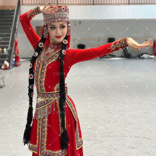 新疆民族舞蹈帕米尔的鼓声演出服荷花奖女团舞者表演服装手鼓套装