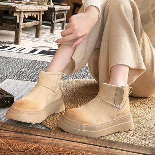 外穿防滑面包短靴子 小发喵加绒厚底雪地靴2025年冬季 少女腮红
