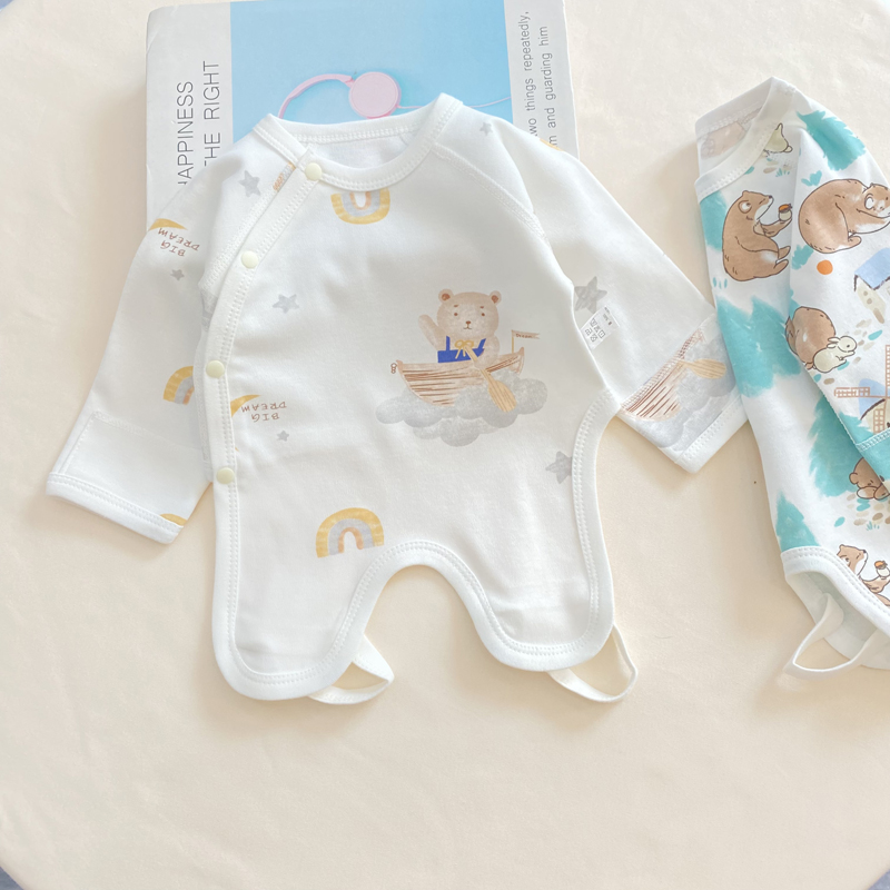 婴儿长袖肚兜衣服春秋季纯棉连体衣宝宝贴身睡衣连体衣哈衣爬爬服