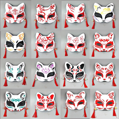 狐狸面具半脸古风彩绘日式汉服