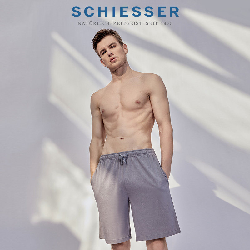 SCHIESSER舒雅男士透气舒爽棉大麻运动风家居中裤五分裤21329P