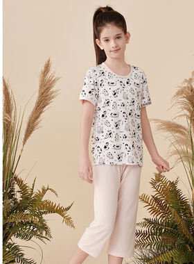 SCHIESSER舒雅童装女童莫代尔吸湿速干印花睡衣家居服套装22502H