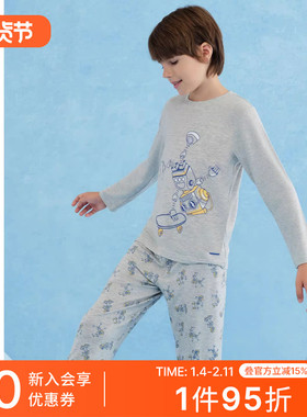 SCHIESSER舒雅童装男童中大童莫代尔机器人印花家居服套装25318H