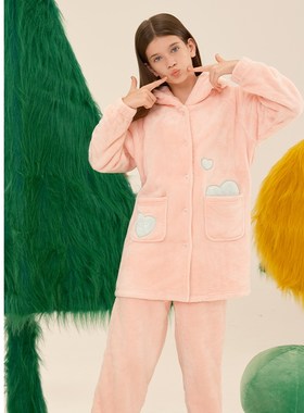 舒雅女童法兰绒睡衣家居服套装