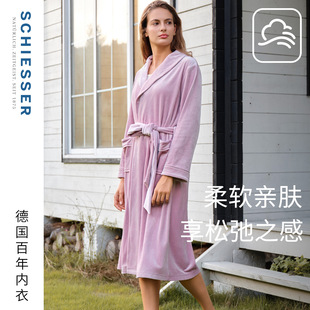 SCHIESSER舒雅女士提花天鹅绒青果领开衫休闲宽松家居睡袍27613R
