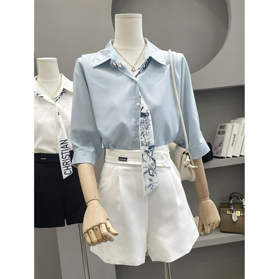 白色衬衫女职业通勤五分袖上衣