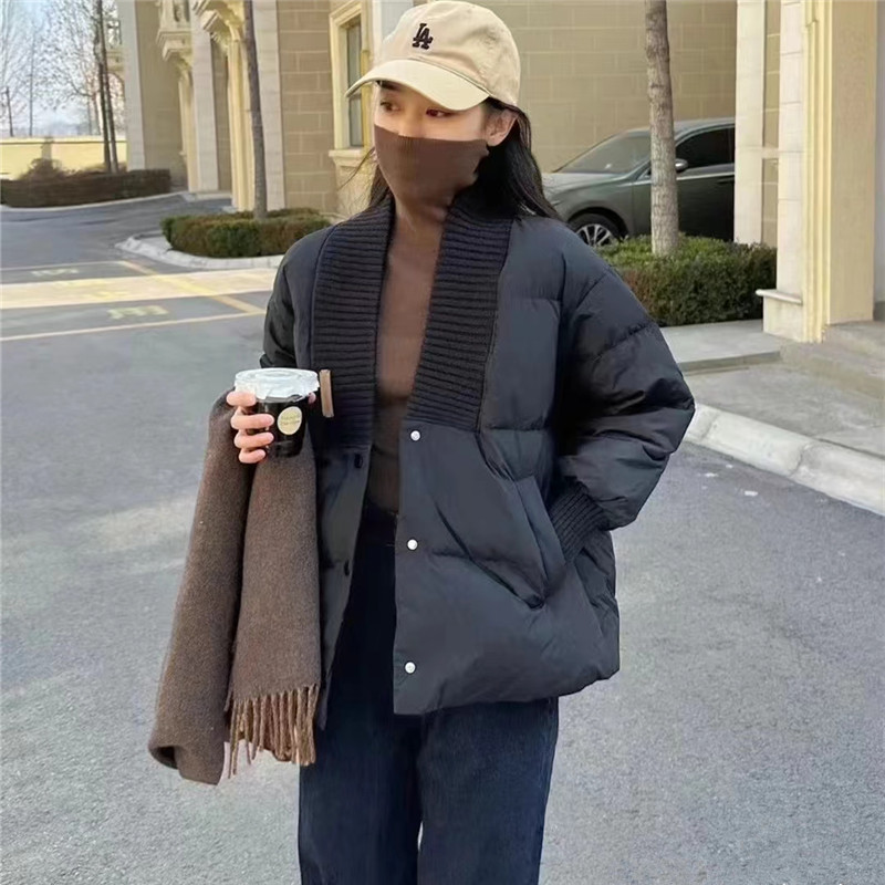 专柜阿玛施正品牌2026秋冬新款宽松保暖V领新雪丽棉服外套女
