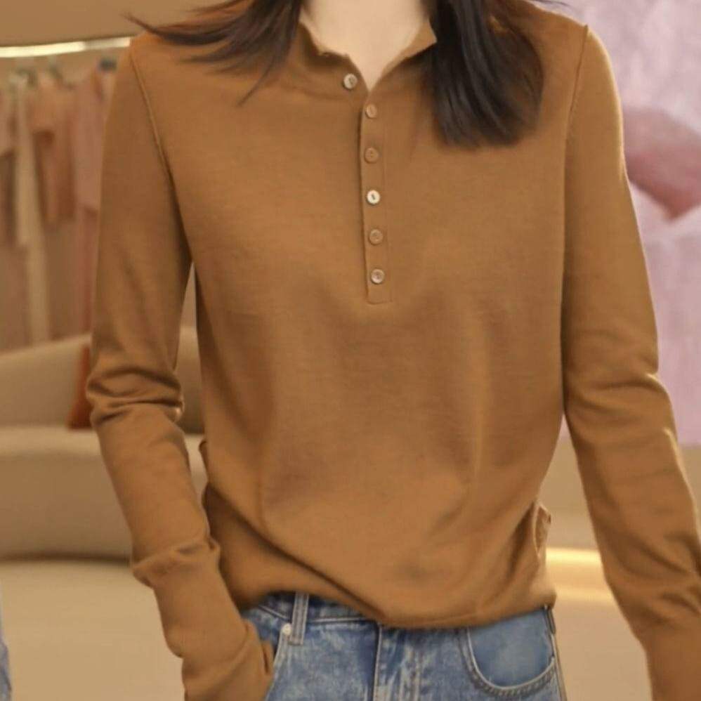 阿玛施专柜同款秋季新款时尚休闲半开领羊毛针织衫女打底衫538102