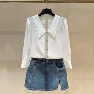 阿玛施正品牌2026夏季新款专柜通勤白色薄款七分袖衬衫女上衣