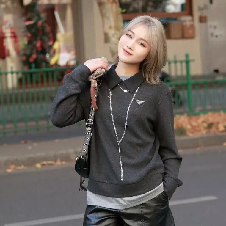 阿玛施女装正品2026秋装新款假两件磨毛高级感长袖卫衣女530113