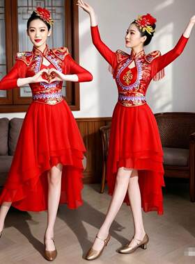 打鼓服演出服女新款喜庆水鼓舞蹈服中国风腰鼓服开门红广场舞服装