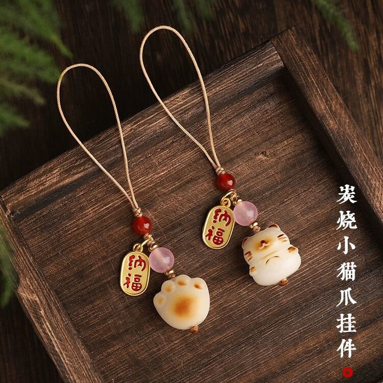 可爱炭烧猫爪招财猫手机链挂绳
