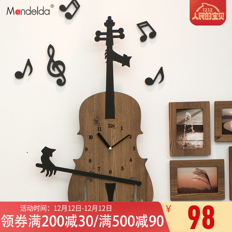 mandelda个性艺术装饰时钟木质咖啡厅墙壁挂钟可爱卡通小提琴壁钟|msdalam kategori Aksesori rumah, hiasan loceng rumah/Jam Penggera, jam dinding - dari Buy2taobao.com untuk memberikan perkhidmatan ejen Taobao profesional membeli