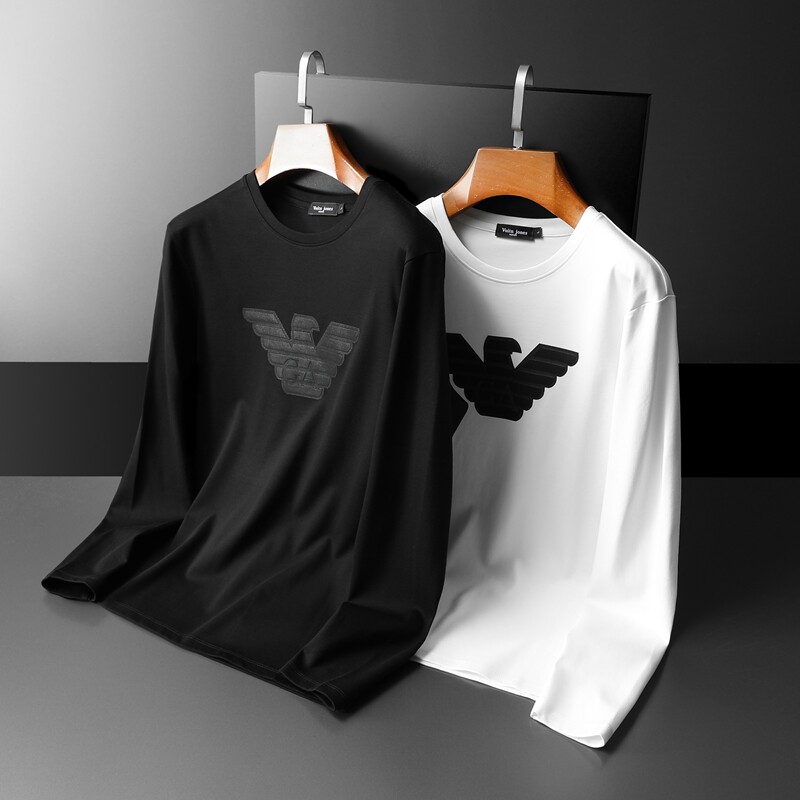 2024秋冬男生圆领双丝光棉长袖T恤QT2031-9014-P125(控价185），男装T恤，钱塘6020-1