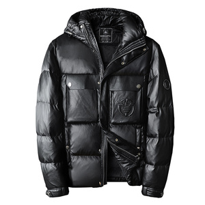 2024新款拼皮连帽羽绒服90白鸭绒 QT2031-1337-P440（控价570）图片