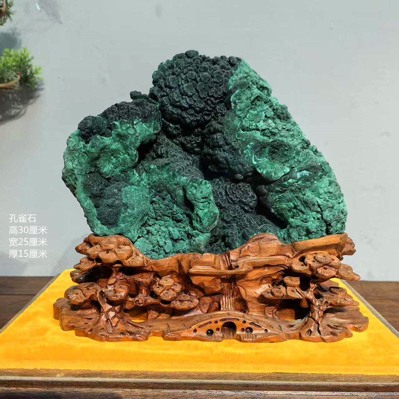 天然孔雀石原石奇石摆件矿物晶体观赏石自然石客厅办公室桌面装饰