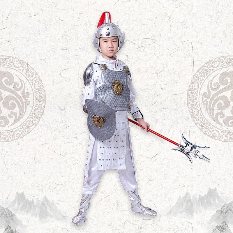 儿童盔甲小将套装三国将军古装演出服二郎神铠甲战袍赵子龙赵云