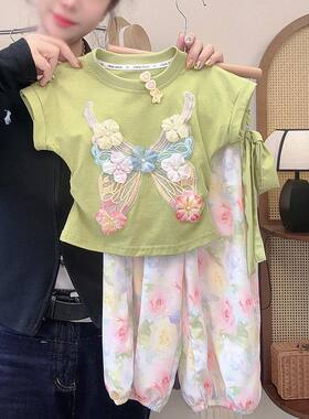 女童春季2026新款亲子装洋气夏季薄款立体蝴蝶短袖休闲俩件套