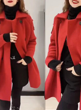 今年流行特惠88151大爱美依缘2025秋冬新款红色呢子外套翻领双排
