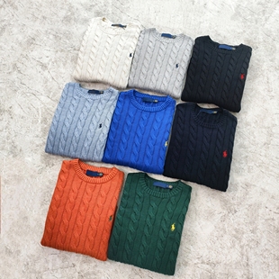 复古老钱风男士圆领麻花绞花针织衫毛衣纯棉线衫休闲套头多色可选
