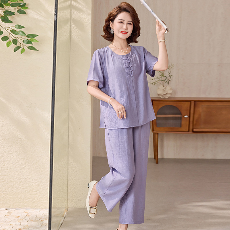 夏季胖妈妈装夏装短袖两件套减龄