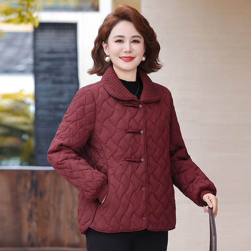 中老年女装妈妈装秋冬季新款加绒加厚保暖棉衣服气质外套短款棉袄