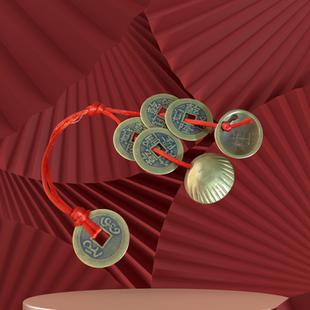 加厚纯铜贝壳五帝铜钱连体圣杯圣卦铜扁形圣杯一对