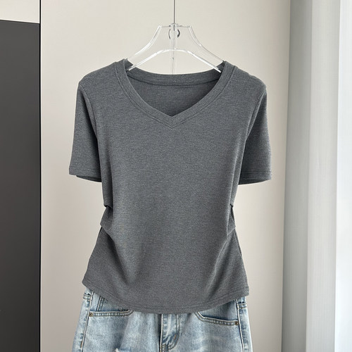 V领宽松短袖t恤女夏2025新款