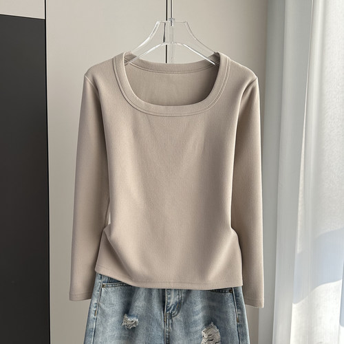 正肩方领长袖T恤女内搭打底衫