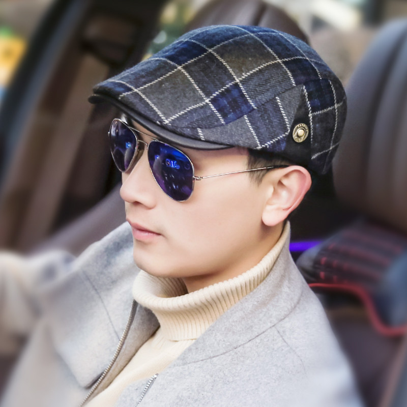 春秋天鸭舌帽男女士格子帽中老年复古英伦潮帽 男式休闲贝雷帽子