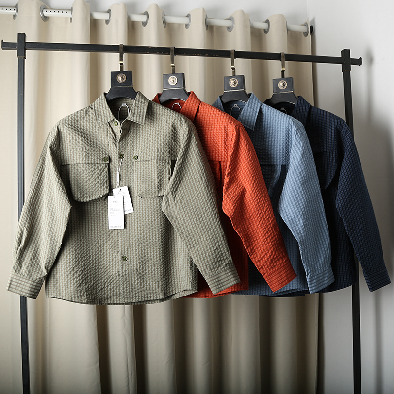立体格纹肌理！男士长袖衬衫