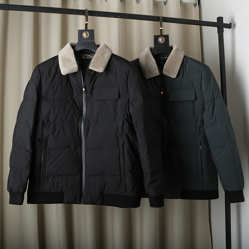可拆纯羊毛翻领男士羽绒服