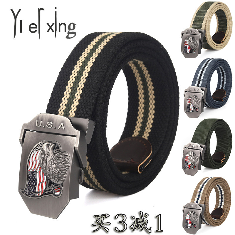 复古老鹰米国帆布腰带 简约百搭 加厚编织平滑扣裤皮带 新款3.8cm