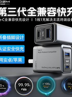 【3C认证】LDZM全协议氮化镓充电器适用VIVOIQOO小米红米华为荣耀OPPO一加真我三星苹果PD快充可折叠插头