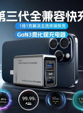 LDZM第三代多协议融合快充充电器适用小米红米华为VIVO荣耀一加真我三星苹果快充氮化镓超级快充旅行充电插头